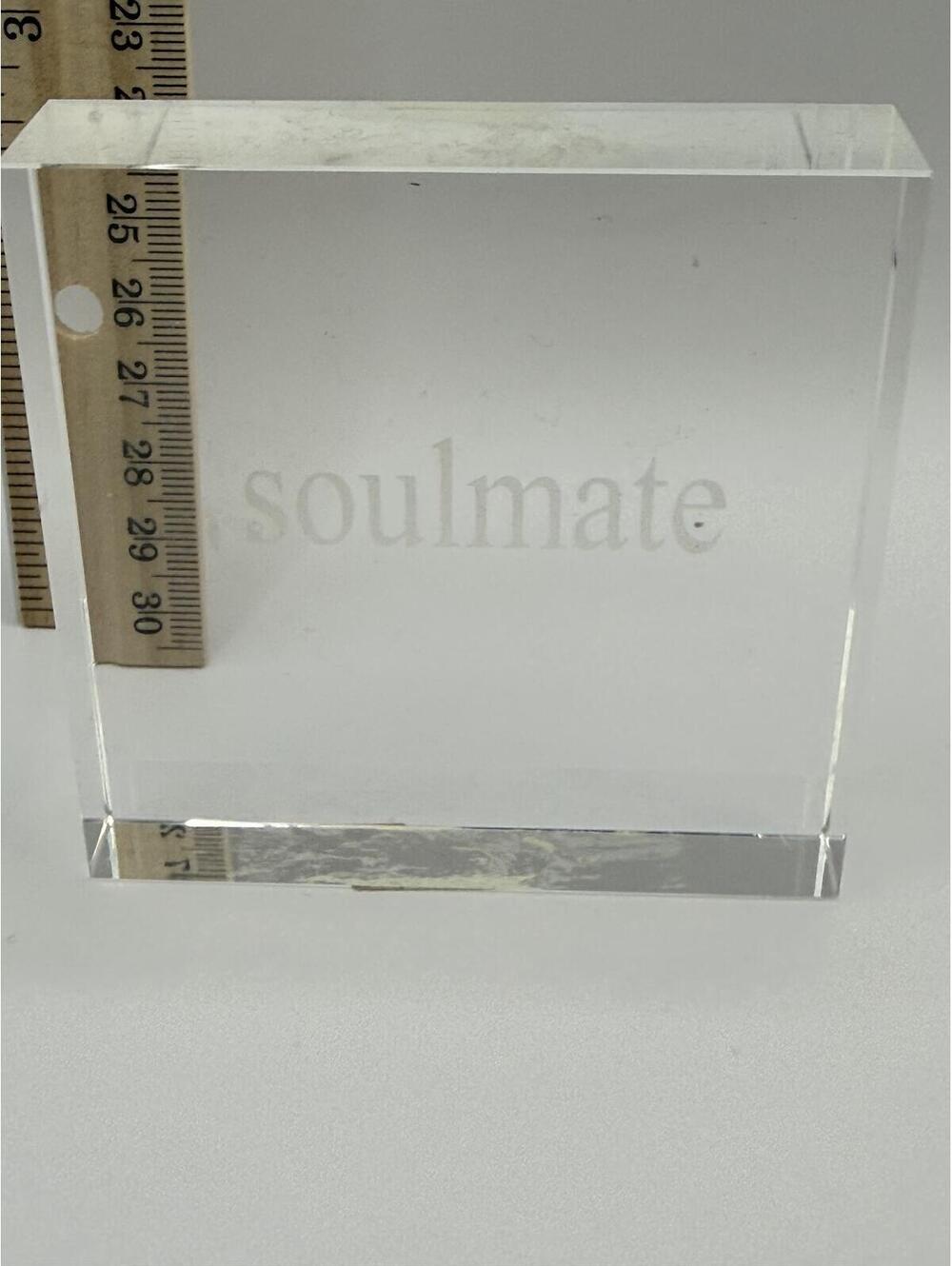 Soulmate Clear Acrylic Lucite Block Paperweight Decor Sculpture